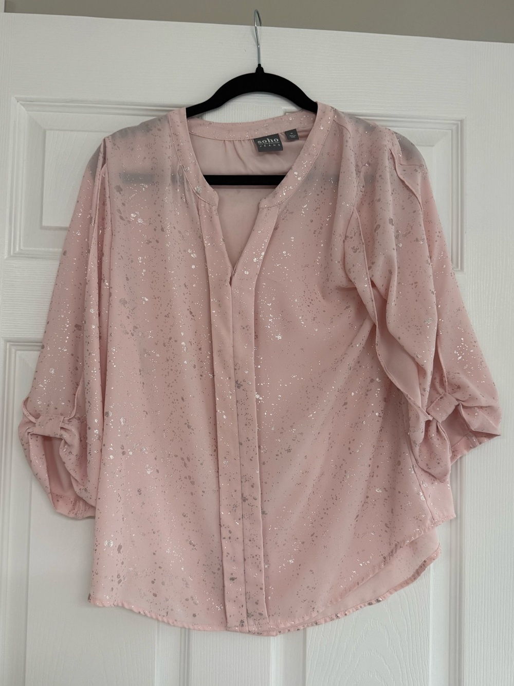 New York & Company Blush Pink Metallic Speckle Blouse